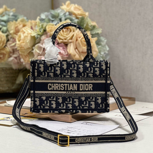 DIOR mini book tote 21.5 beige blue oblique embroidery calfskin