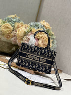 DIOR mini book tote 21.5 beige blue oblique embroidery calfskin