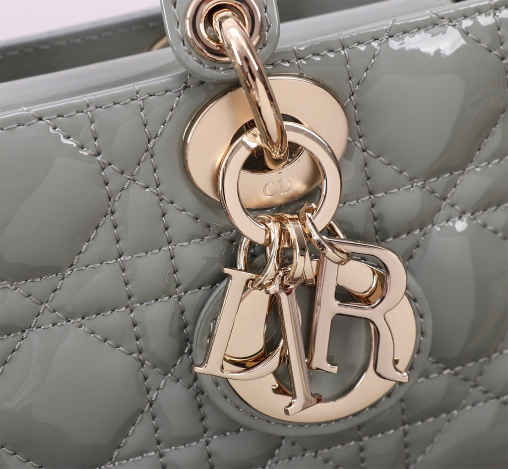 DIOR SMALL LADY D-JOY 22 ROCK GRAY LAMBSKIN