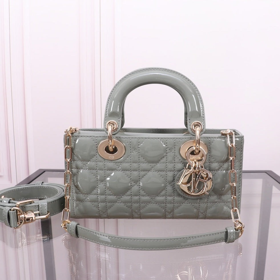 DIOR SMALL LADY D-JOY 22 ROCK GRAY LAMBSKIN