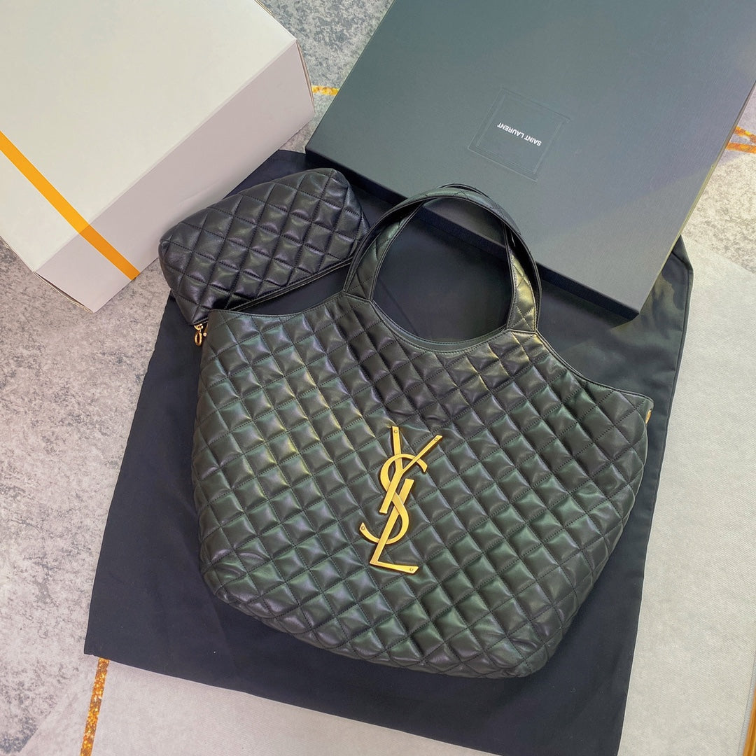 Saint Laurent ICARE MAXI 58 SHOPPING BAG BLACK QUILTED LAMBSKIN