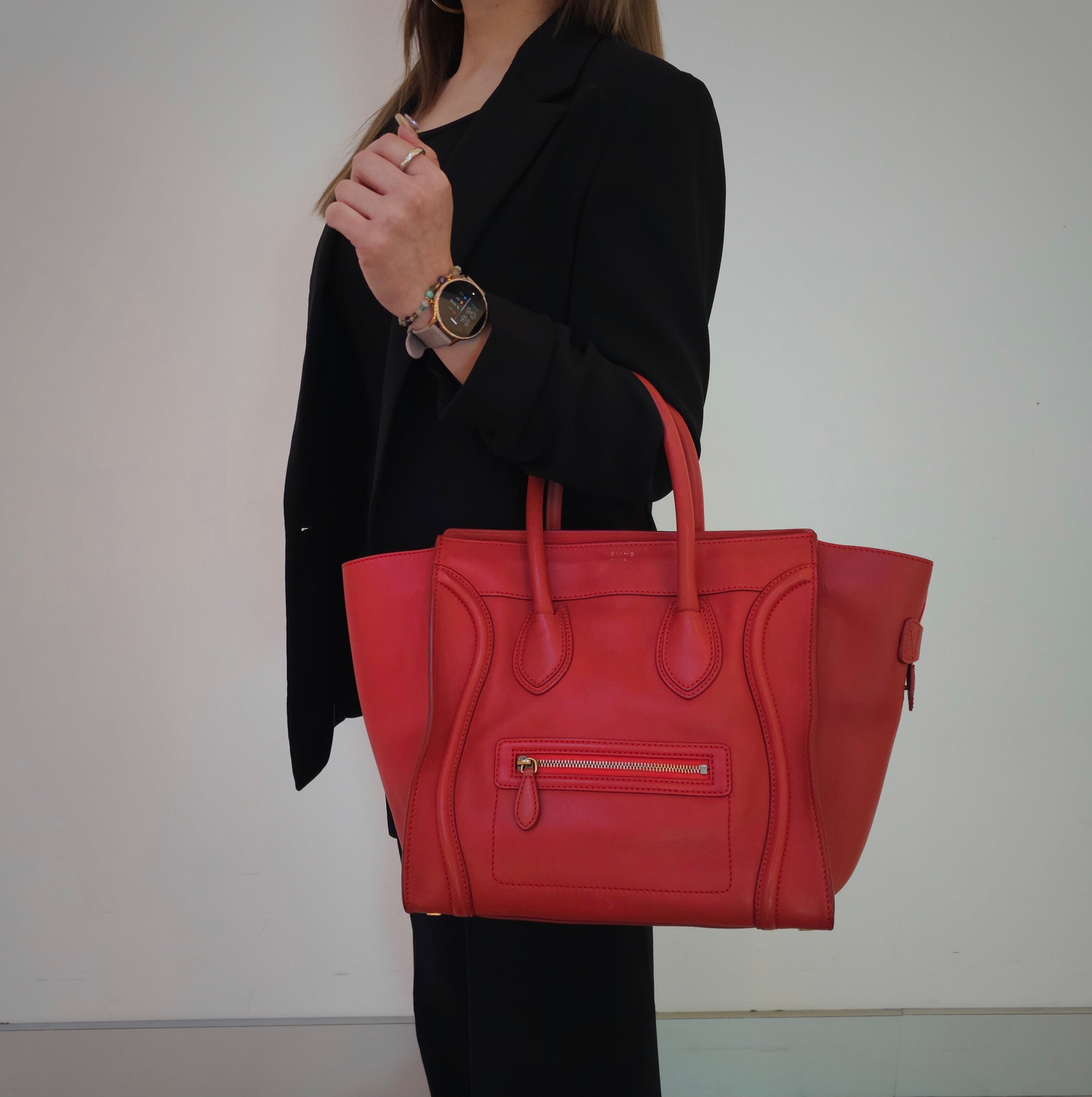 Celine Red Leather Micro Luggage Tote Bag TWS