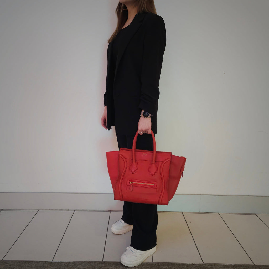 Celine Red Leather Micro Luggage Tote Bag TWS