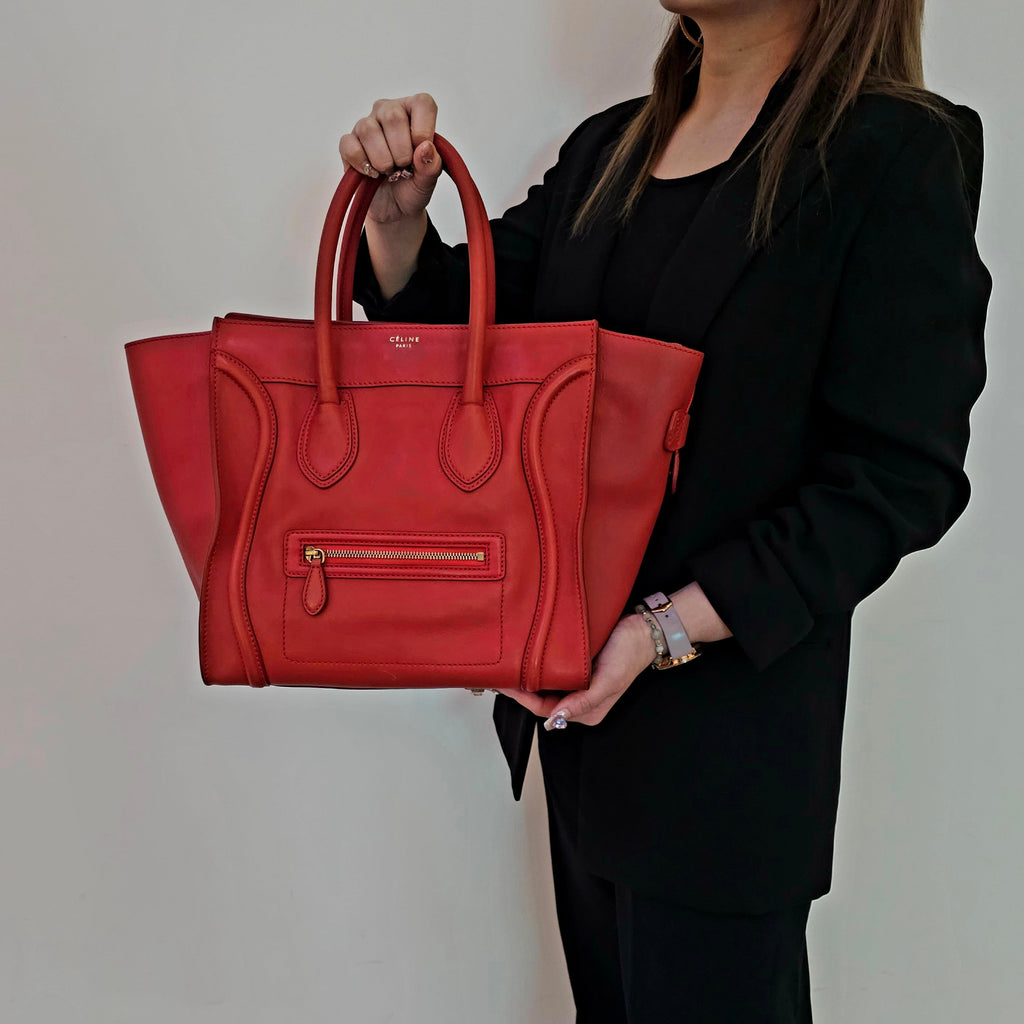 Celine Red Leather Micro Luggage Tote Bag TWS