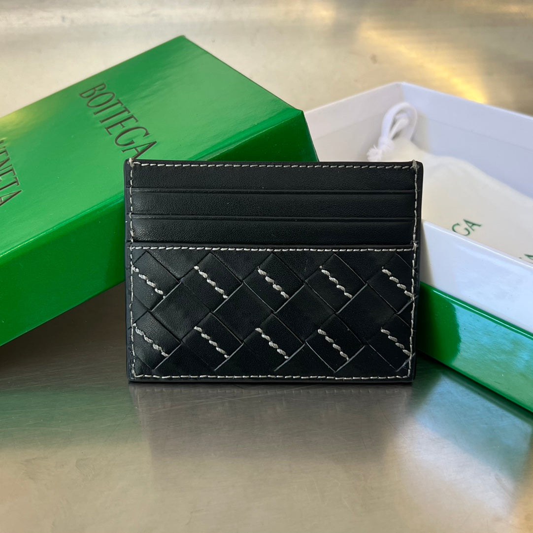 Bottega Veneta INTRECCIATO 10 CREDIT CARD CASE IN BLACK LAMBSKIN
