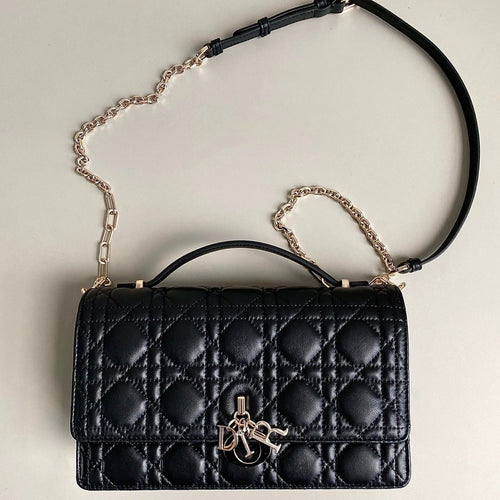 DIOR MISS LADY 24 LARGE BAG IN BLACK LAMBSKIN