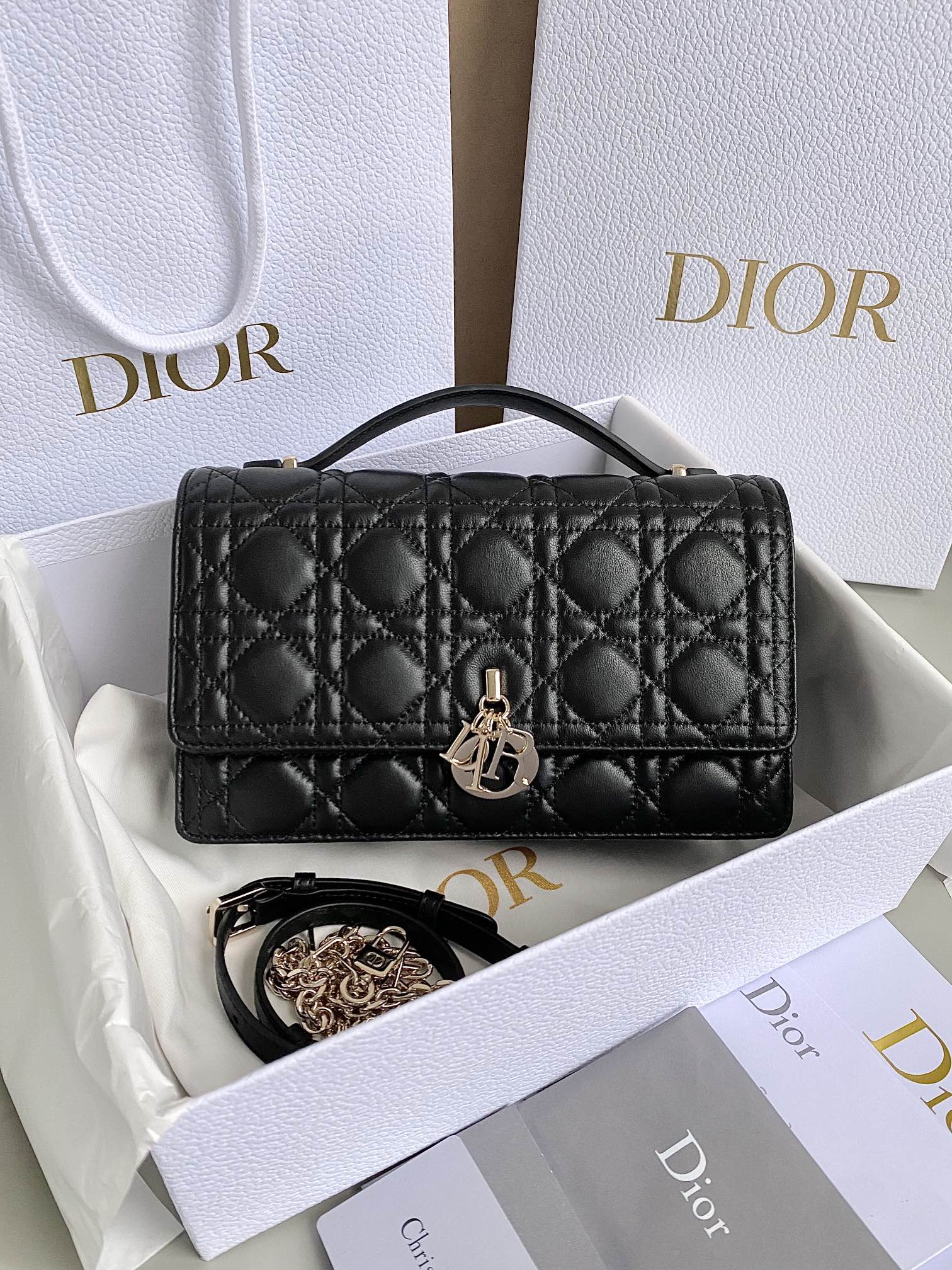 DIOR MISS LADY 24 LARGE BAG IN BLACK LAMBSKIN