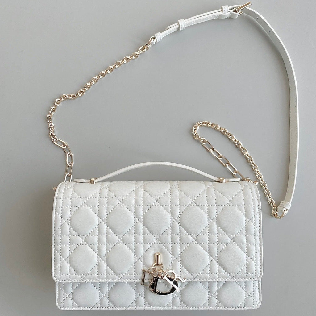 DIOR MISS LADY 24 LARGE BAG IN WHITE LAMBSKIN