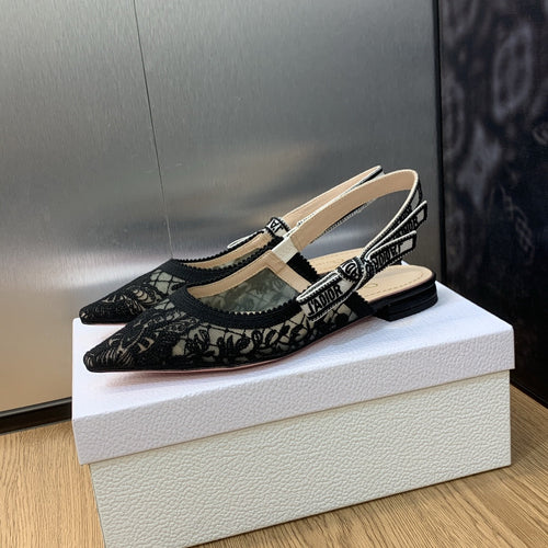DIOR JA DIOR slingback flat transparent mesh embroidered black butterfly motif
