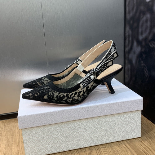 DIOR JA DIOR slingback pumps 65 transparent mesh embroidered black butterfly motif