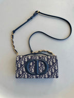 DIOR SIGNATURE CHAIN BAG 21 IN BLUE OBLIQUE JACQUARD