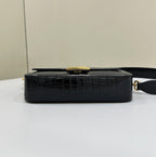 FENDI BAGUETTE 27 IN BLACK CROCODILE PATTERN GLOSSY CALFSKIN GOLD HARDWARE