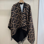 FENDI FF 170 CM SCARF IN CAMEL BROWN MIX BLACK CASHMERE AND WOOL