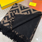 FENDI FF 170 CM SCARF IN CAMEL BROWN MIX BLACK CASHMERE AND WOOL