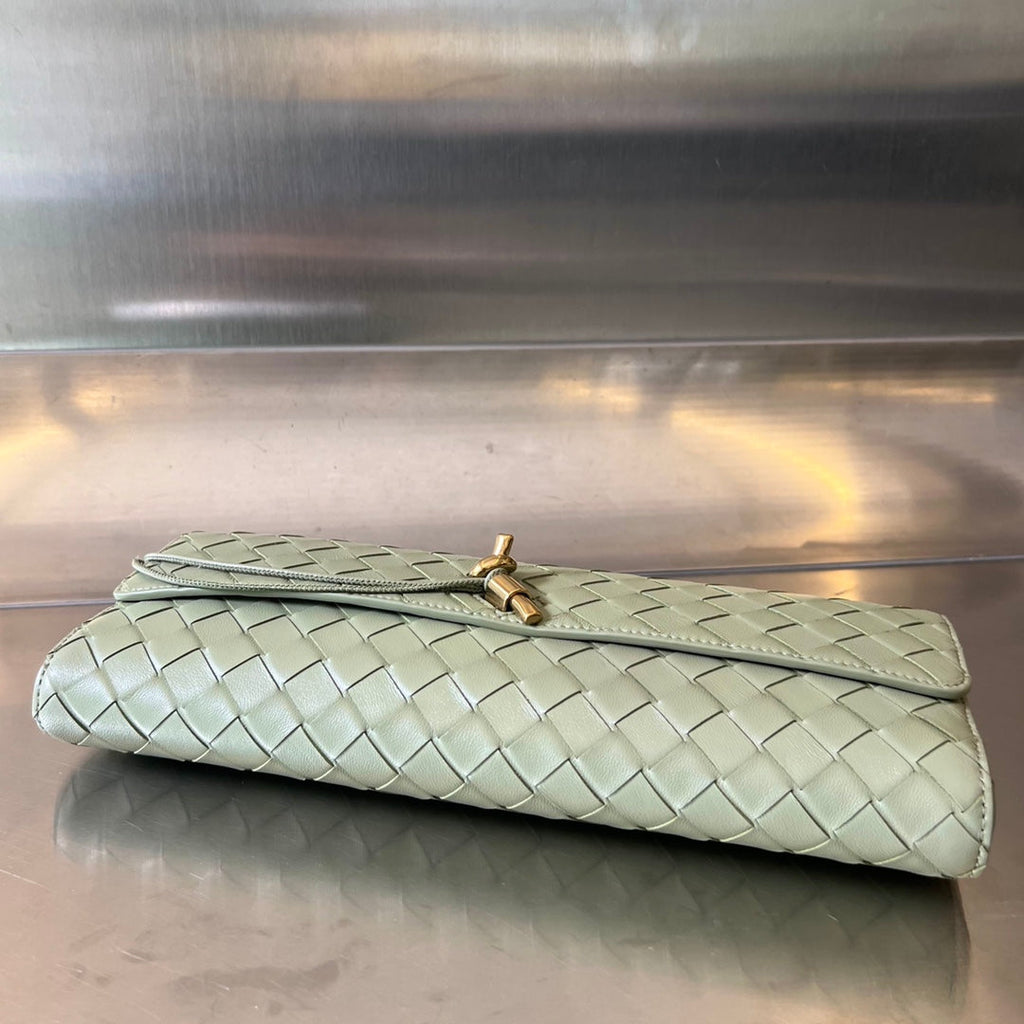 Bottega Veneta BV Long Clutch Andiamo With Handle 31cm Light Green Calfskin Ghw