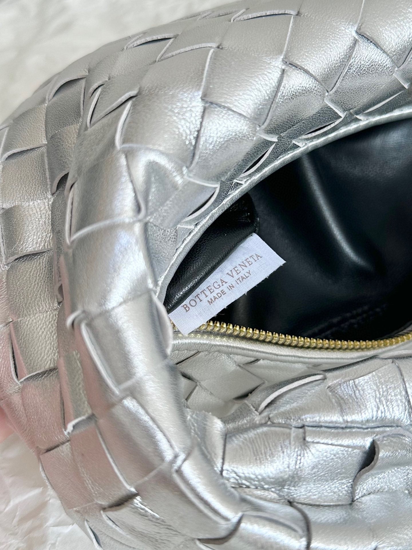 Bottega Veneta mini jodie 28 silver metalic lambskin
