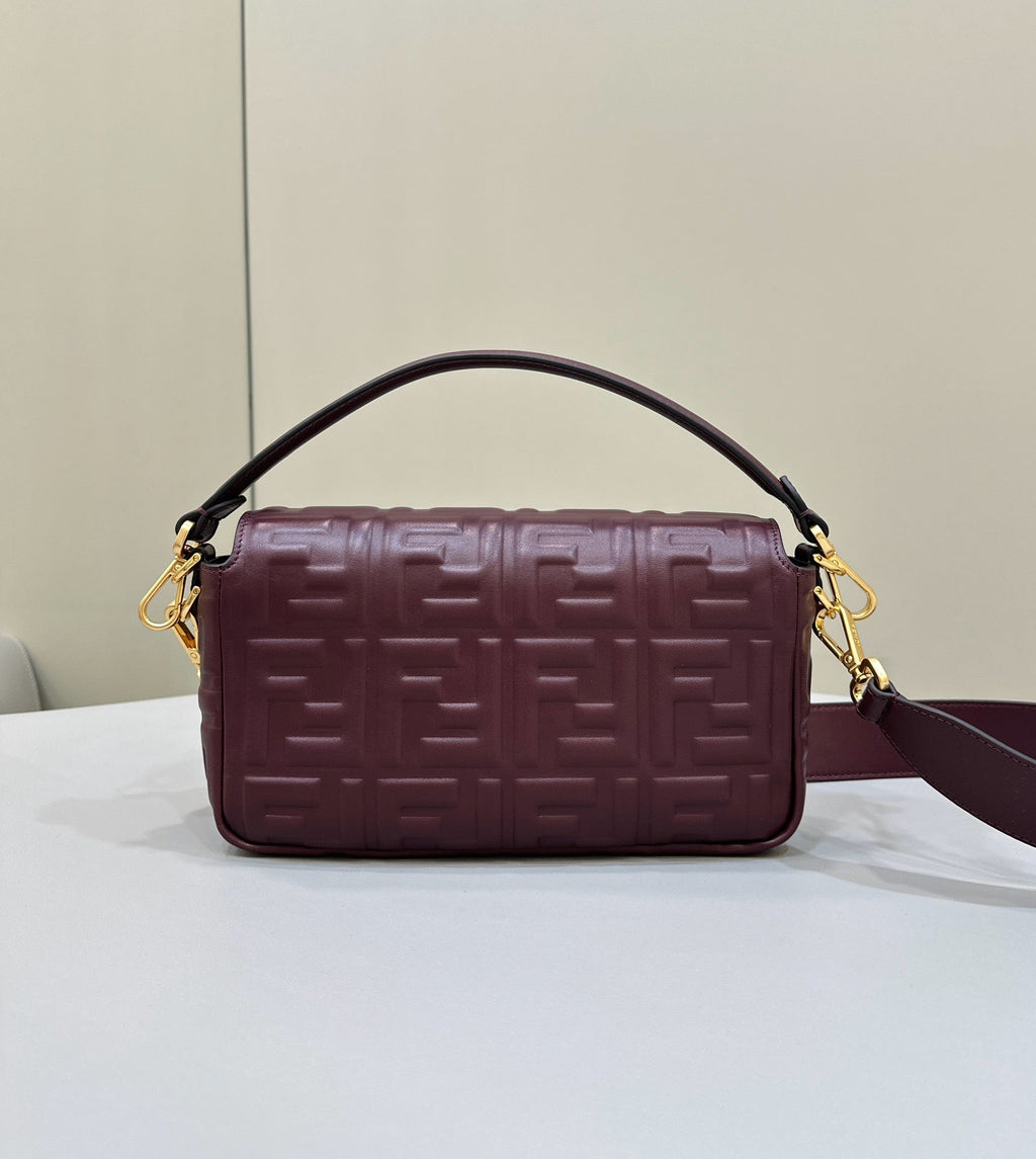 FENDI Baguette 27cm Burgundy Lambskin Gold Hardware