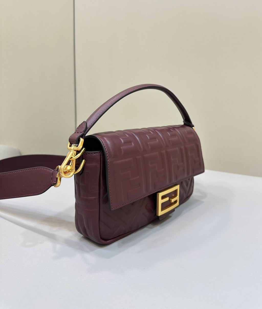 FENDI Baguette 27cm Burgundy Lambskin Gold Hardware