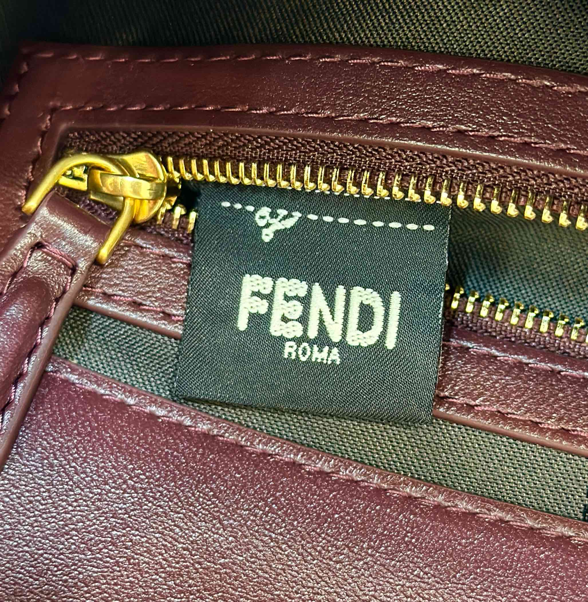 FENDI Baguette 27cm Burgundy Lambskin Gold Hardware
