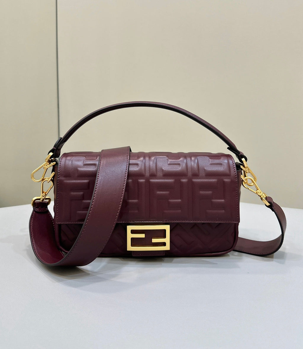 FENDI Baguette 27cm Burgundy Lambskin Gold Hardware