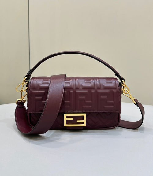 FENDI Baguette 27cm Burgundy Lambskin Gold Hardware