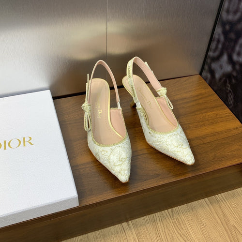 DIOR JA DIOR Slingback Pump 65 White and Gold-Tone Toile de Jouy Mexico Embroidered Cotton with Metallic Thread