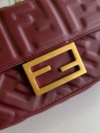 FENDI Mini Baguette Bag 20 With FF Motif Burgundy Leather Ghw