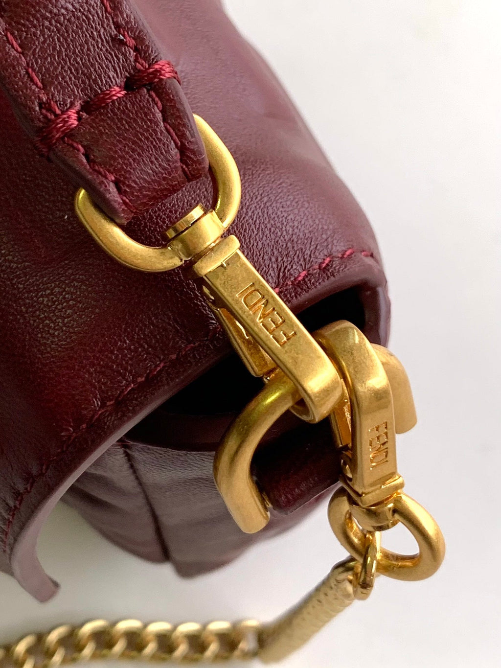 FENDI Mini Baguette Bag 20 With FF Motif Burgundy Leather Ghw