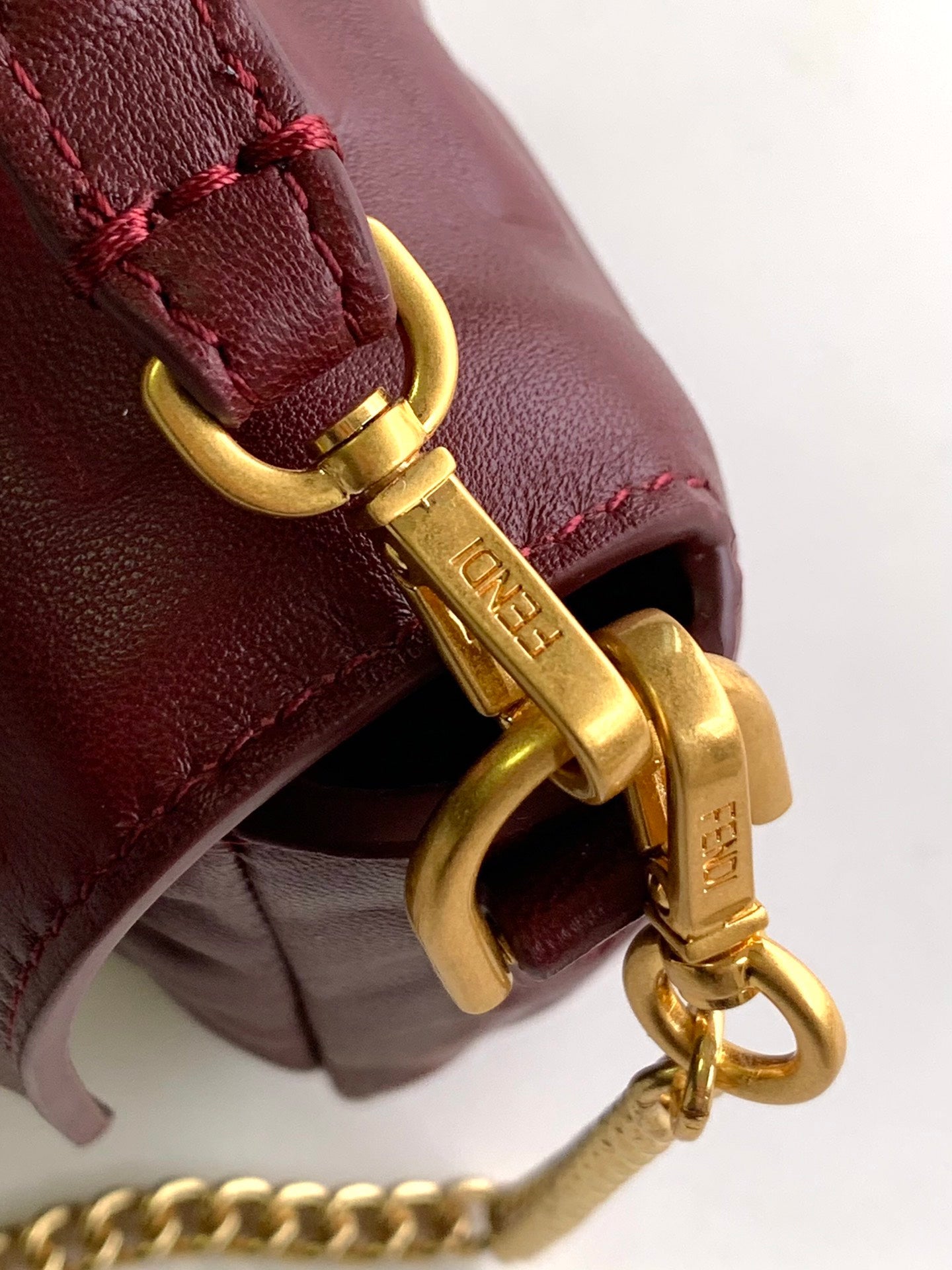 FENDI Mini Baguette Bag 20 With FF Motif Burgundy Leather Ghw