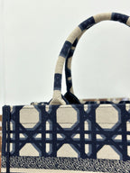 DIOR MEDIUM BOOK TOTE 37 BEIGE AND BLUE MACROCANNAGE EMBROIDERY