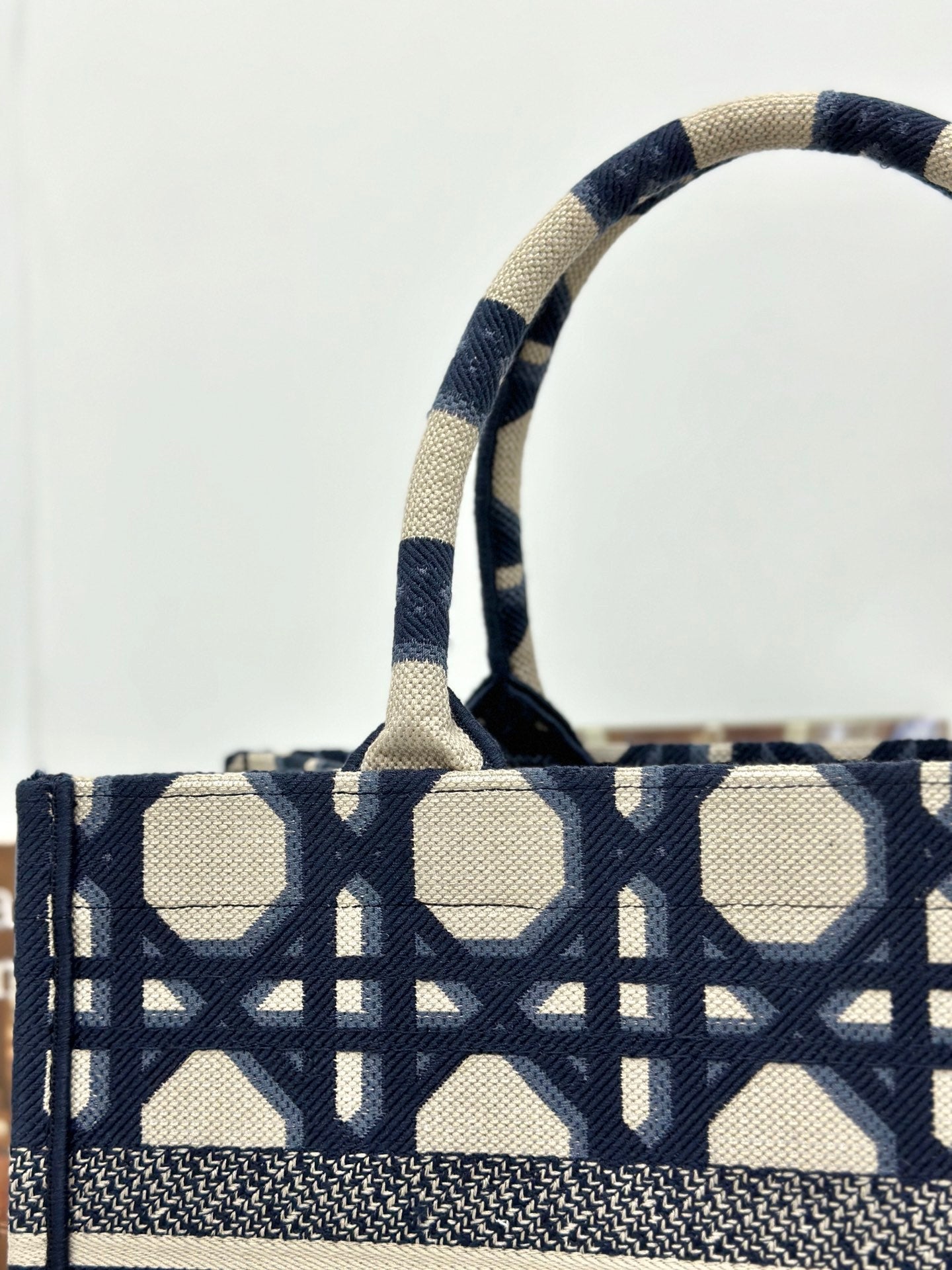DIOR MEDIUM BOOK TOTE 37 BEIGE AND BLUE MACROCANNAGE EMBROIDERY