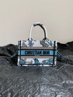 DIOR MINI BOOK TOTE 21 BUTTERFLY PATTERN BLUE CALFSKIN