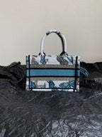 DIOR MINI BOOK TOTE 21 BUTTERFLY PATTERN BLUE CALFSKIN