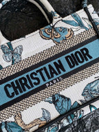 DIOR MINI BOOK TOTE 21 BUTTERFLY PATTERN BLUE CALFSKIN