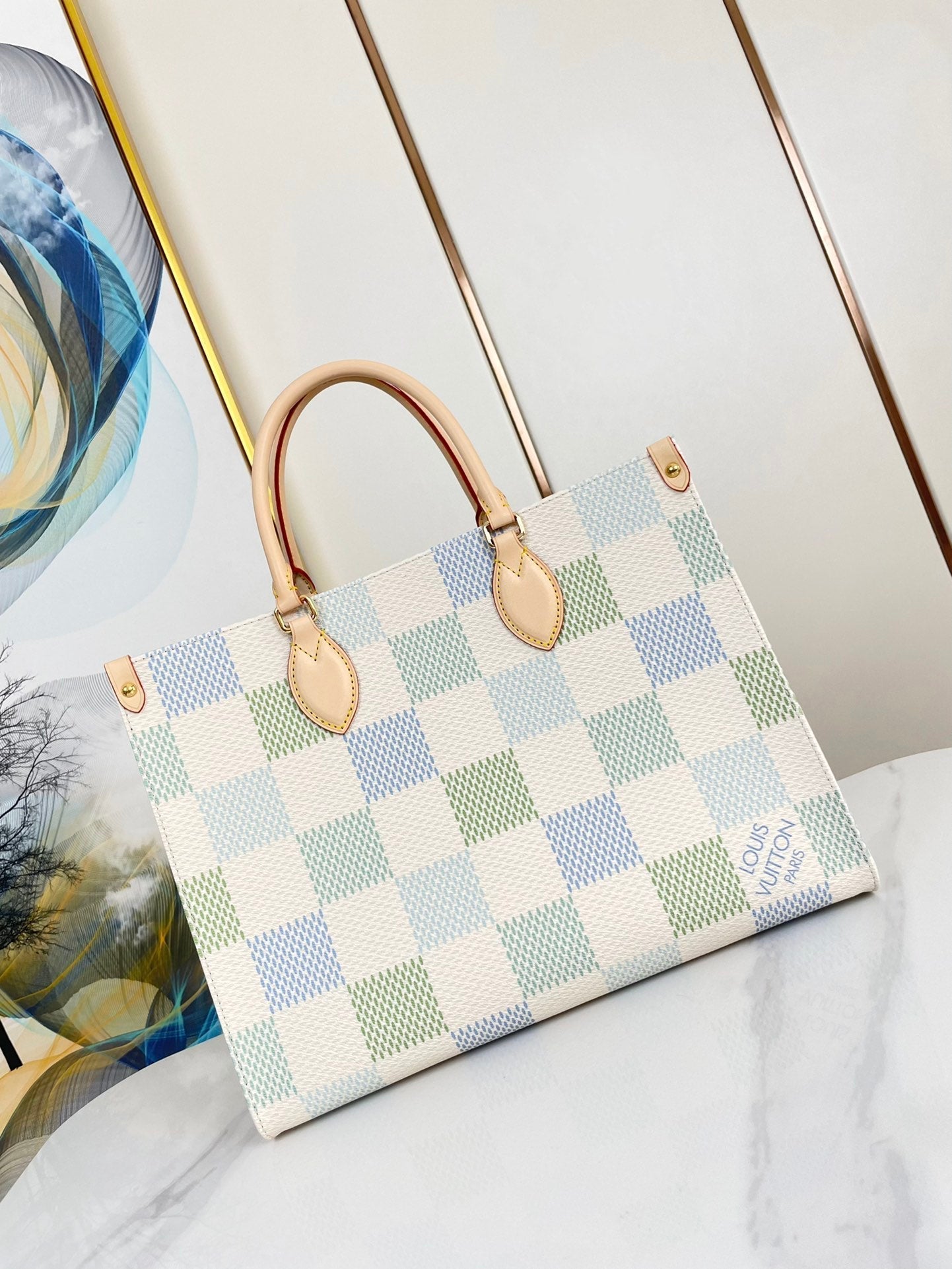 Louis Vuitton ONTHEGO 35 IN PISTACHIO DAMIER GIANT CANVAS