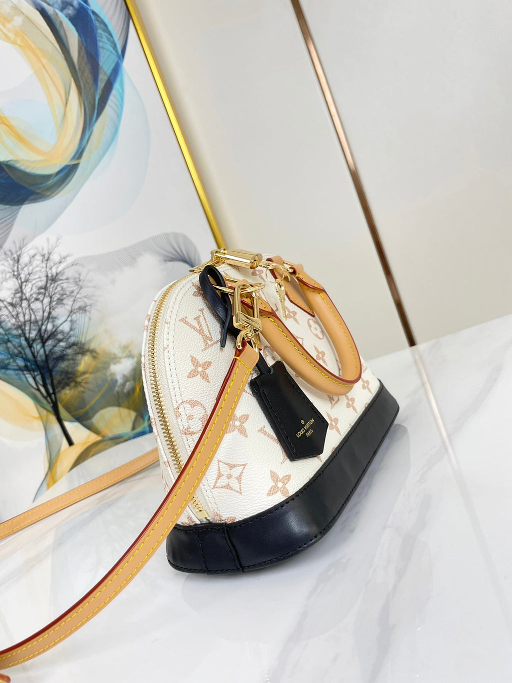 Louis Vuitton ALMA  BB 25 IN WHITE MONOGRAM DUNE CANVAS GOLD HARDWARE