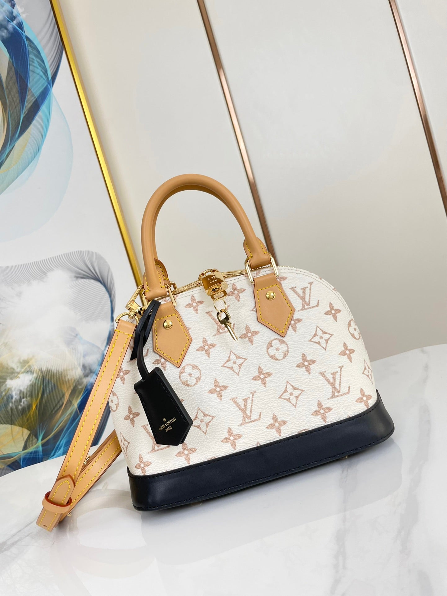 Louis Vuitton ALMA  BB 25 IN WHITE MONOGRAM DUNE CANVAS GOLD HARDWARE