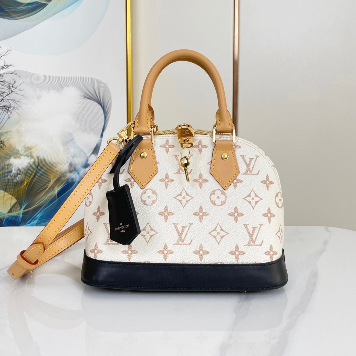 Louis Vuitton ALMA  BB 25 IN WHITE MONOGRAM DUNE CANVAS GOLD HARDWARE
