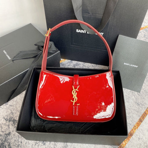 Saint Laurent LE 5 À 7 BAG 24 IN RED GLOSSY CALFSKIN GOLD HARDWARE