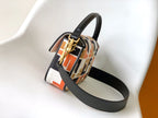FENDI Fend Baguette Black White Brown Orange Canvas Bag 27 with FF Embroidery Ghw