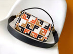 FENDI Fend Baguette Black White Brown Orange Canvas Bag 27 with FF Embroidery Ghw