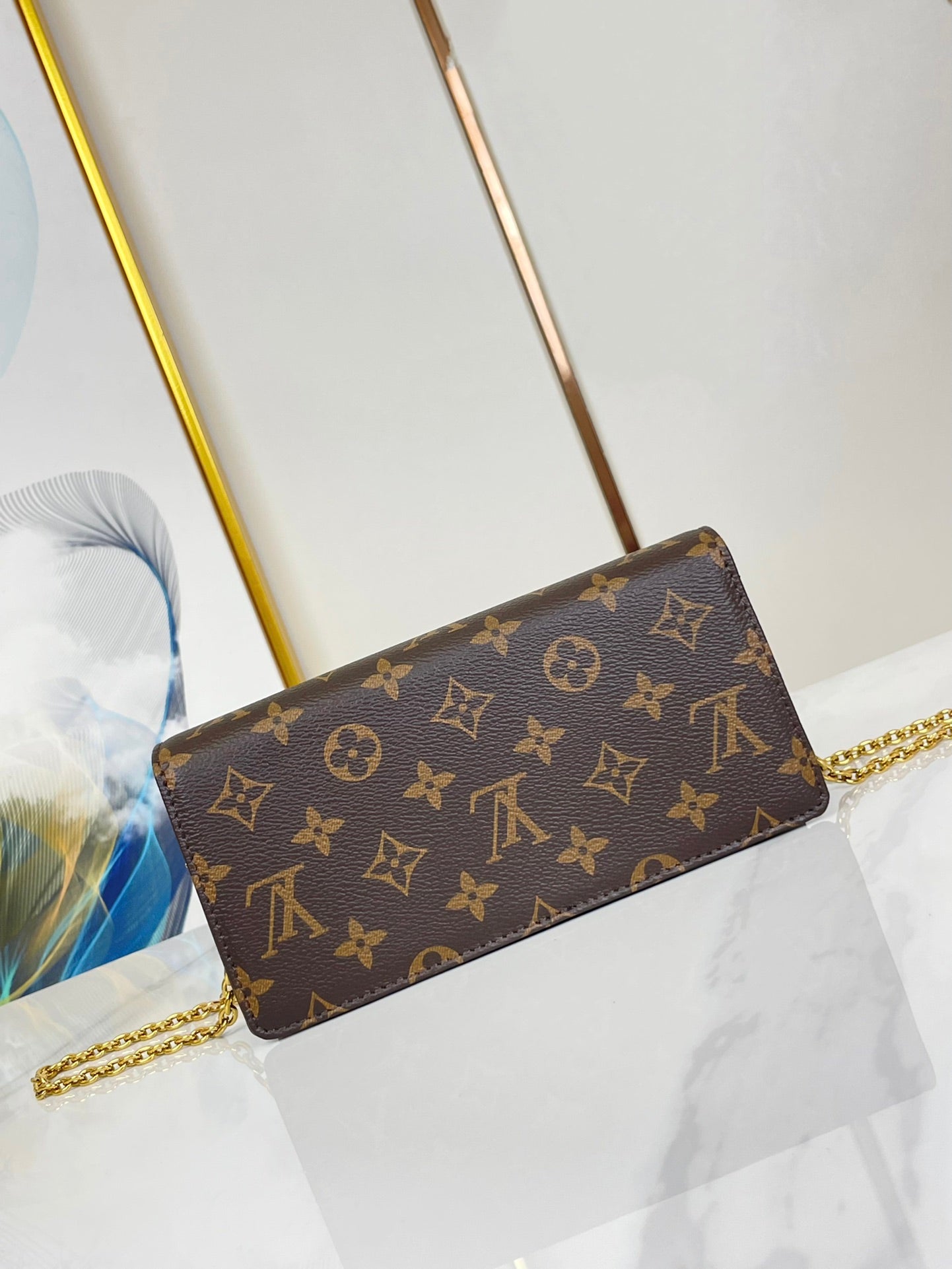 Louis Vuitton WALLET ON CHAIN LILY 20 IN BROWN MONOGRAM CANVAS GOLD HARDWARE