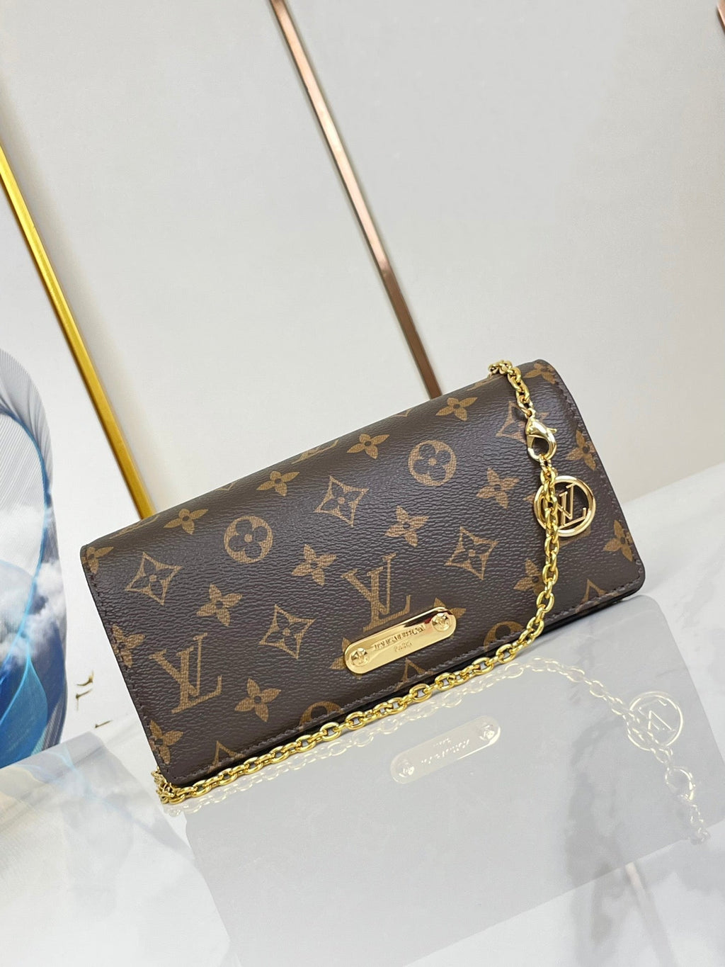 Louis Vuitton WALLET ON CHAIN LILY 20 IN BROWN MONOGRAM CANVAS GOLD HARDWARE