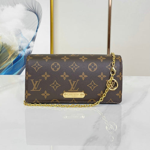 Louis Vuitton WALLET ON CHAIN LILY 20 IN BROWN MONOGRAM CANVAS GOLD HARDWARE