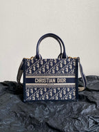 DIOR MINI BOOK TOTE 26 BLUE OBLIQUE EMBROIDERY
