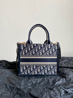 DIOR MINI BOOK TOTE 26 BLUE OBLIQUE EMBROIDERY