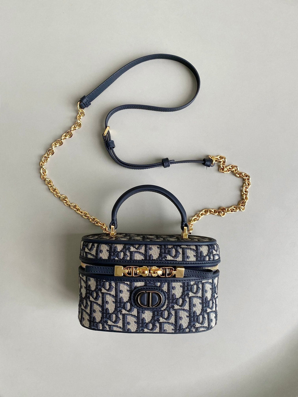 DIOR MONTAIGNE MINI VANITY CASE 16 BLUE OBLIQUE JACQUARD