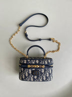 DIOR MONTAIGNE MINI VANITY CASE 16 BLUE OBLIQUE JACQUARD