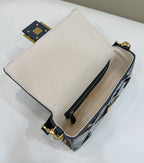 BAGUETTE CANVAS 27 BAG BLACK STRAP WITH MULTICOLOUR EMBROIDERY GOLD HARDWARE