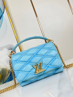 Louis Vuitton GO-14 MM 23 IN SKY BLUE QUILTED LAMBSKIN GOLD HARDWARE